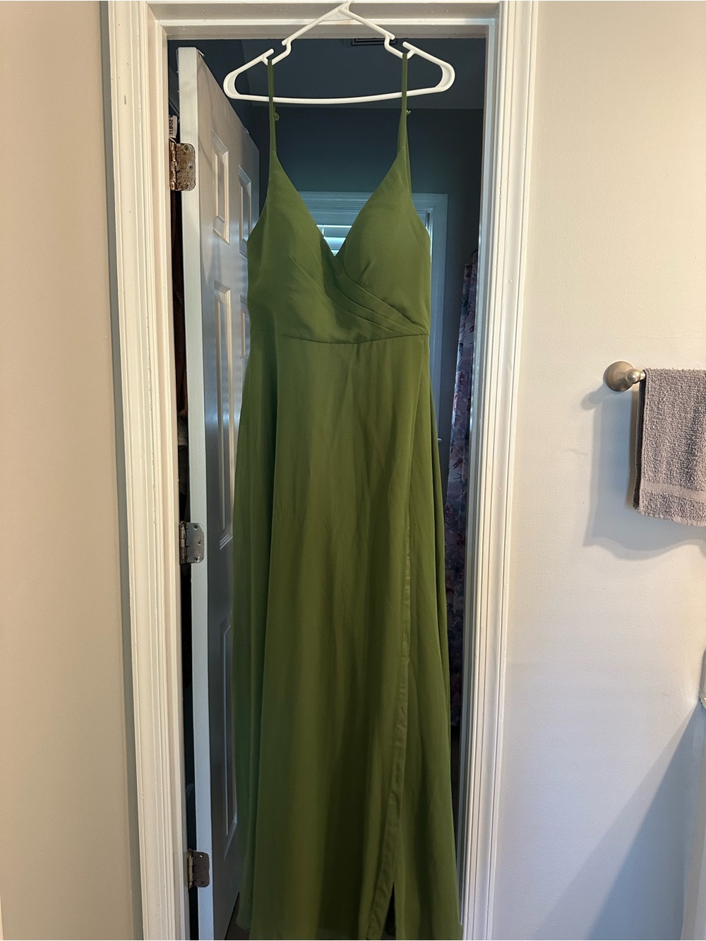 Azazie Olive Green Spaghetti Strap Maxi Dress